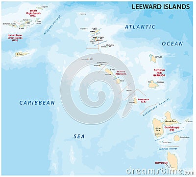 Map of leeward islands, Caribbean island group Stock Photo