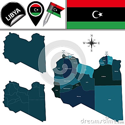 Map of Libya with Named Districts Vector Illustration