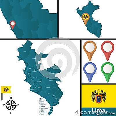 Map of Lima with Districts Vector Illustration