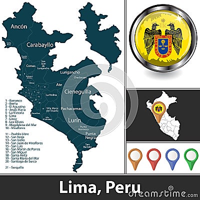 Map of Lima, Peru Vector Illustration