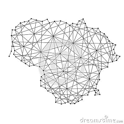 Map of Lithuania from polygonal black lines, dots of illustration Cartoon Illustration