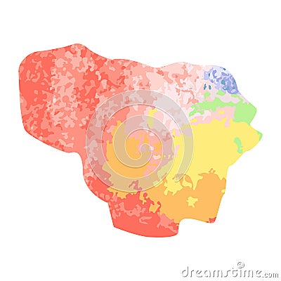 Map of Lithuania with the texture of watercolors of yellow, red, orange, green Vector Illustration