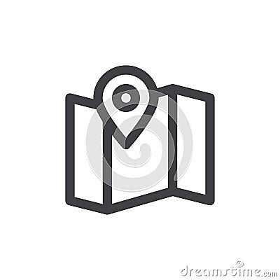 Map, location line icon, outline vector sign, linear style pictogram isolated on white. Vector Illustration