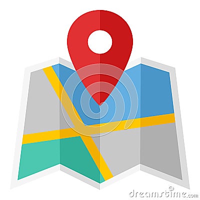 Map and Location Marker Flat Icon on White Vector Illustration