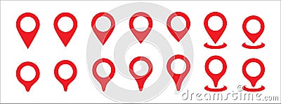 Map location pin icon vector set. Map position marker point icon illustration. Variation designs template. Red color Cartoon Illustration