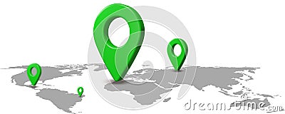 Map location pinpointer on world map. 3D render Stock Photo