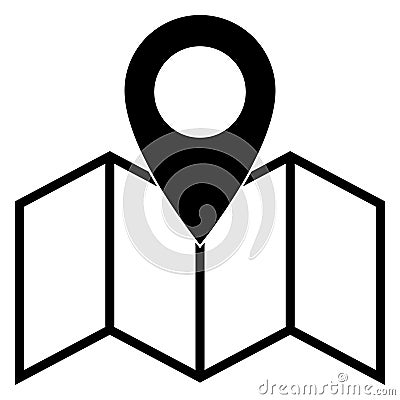 Map location vector icon. Mapping symbol. Geolocation path distance. GPS cartography position. Pinpoint, search, route, navigator. Vector Illustration