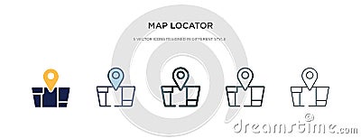 Map locator icon in different style vector illustration. two colored and black map locator vector icons designed in filled, Vector Illustration