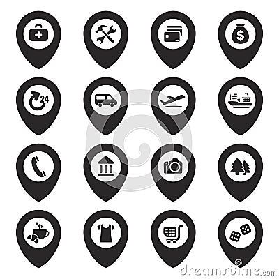 Map locators vector icon set. Map pins vector icons. Vector Illustration