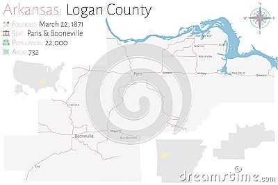 Map of Logan County in Arkansas Vector Illustration