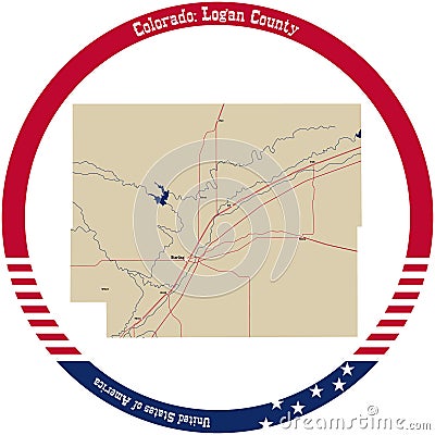 Map of Logan County in Colorado, USA Vector Illustration