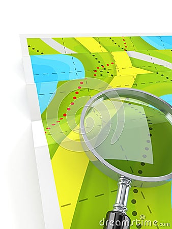 Map with magnifying glass Stock Photo