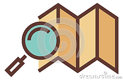 Map with magnifying glass. Location search line icon Vector Illustration