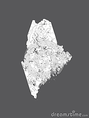 Map of Maine with lakes and rivers. Vector Illustration