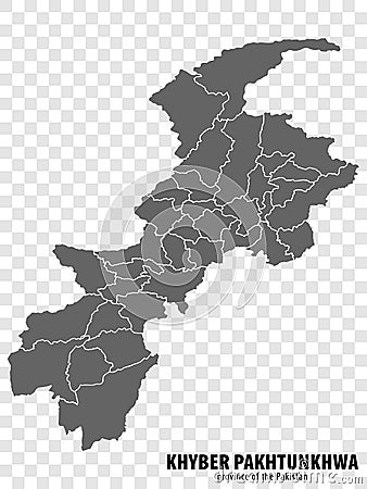 Blank map Khyber Pakhtunkhwa of Pakistan. High quality map Province of Khyber Pakhtunkhwa with municipalities Vector Illustration