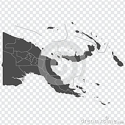 Blank map of Papua New Guinea. High quality map Papua New Guinea with provinces on transparent background for your web site design Vector Illustration