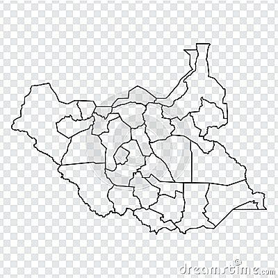Blank map Republic of South Sudan. High quality map of SudanSouth Sudan with provinces on transparent background for your web sit Vector Illustration