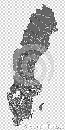 Blank map of Sweden in gray. Map of administrative divisions of Sweden. High detailed vector map Kingdom of Sweden Vector Illustration