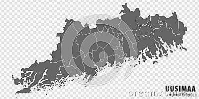 Blank map Uusimaa Region of Finland. High quality map Uusimaa on transparent background Vector Illustration