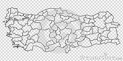 Blank map of Turkish Republic. High quality map of Turkey with provinces on transparent background for your web site design, log Vector Illustration