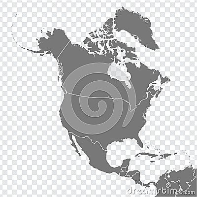 Map North and Central America vector. Gray similar North map blank vector on transparent background. Vector Illustration