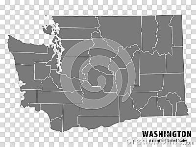 State Washington map on transparent background. Blank map of Washington with regions in gray for your web site design, logo, app Vector Illustration