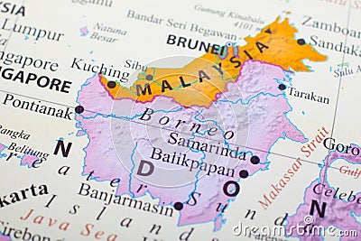 Map of Malaysia in the middle of Brunei and Borneo Stock Photo