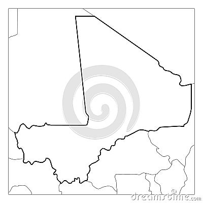 Map of Mali black thick outline highlighted with neighbor countries Vector Illustration