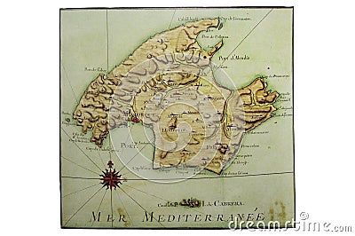 Map of Mallorca Island, 1712 Editorial Stock Photo