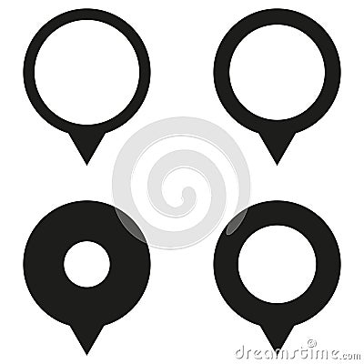 Map marker icons. Location pin symbols. Geolocation vector elements. Navigation pointer shapes. Vector Illustration