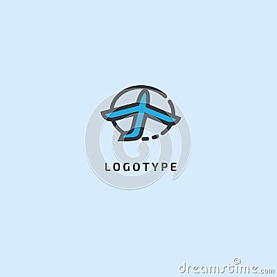 Map airplane with plane icon. Vector flat style illustration air ticket booking logo template. Logo concept of navigator, loukost, Cartoon Illustration