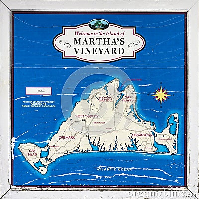 Map of Martha`s Vineyard, Massachusetts Editorial Stock Photo