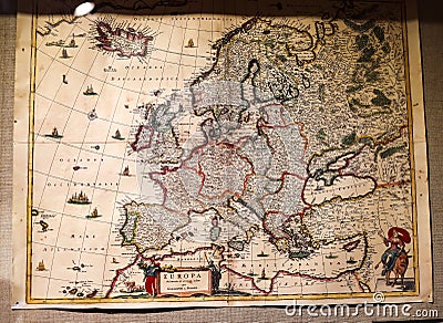 Map of medieval Europe in the museum of the Ostroh Academy, 17th century Editorial Stock Photo