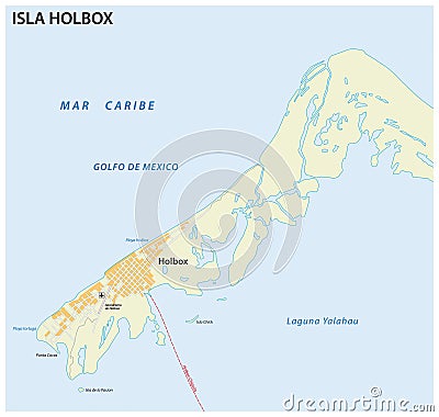 Map of the Mexican holiday island of Holbox in the north of the Yucatan Peninsula, Mexico Vector Illustration