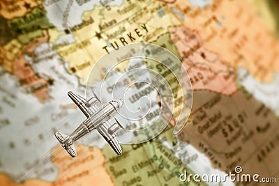 Map of Middle East with airplane Stock Photo