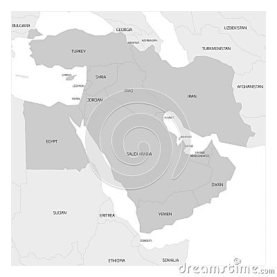 Map of Middle East region Vector Illustration