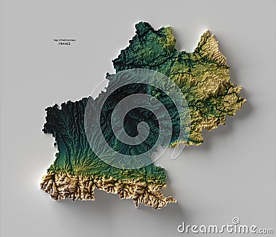 Map of Midi-PyrÃ©nÃ©es, France (3D rendering) Stock Photo