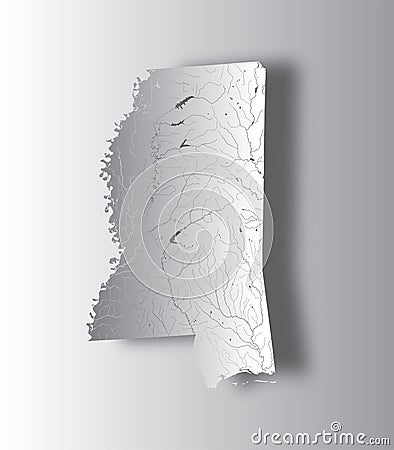 Map of Mississippi state with lakes and rivers. Vector Illustration