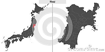 map of Miyagi prefecture of Japan Vector Illustration