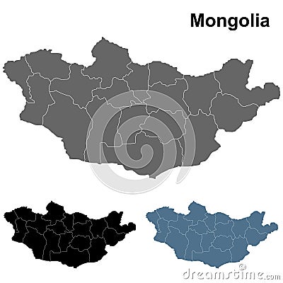 Map of Mongolia in Grey, Blue & Black Vector Illustration