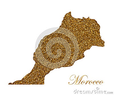 Map of Morocco. Silhouette with golden glitter texture Vector Illustration