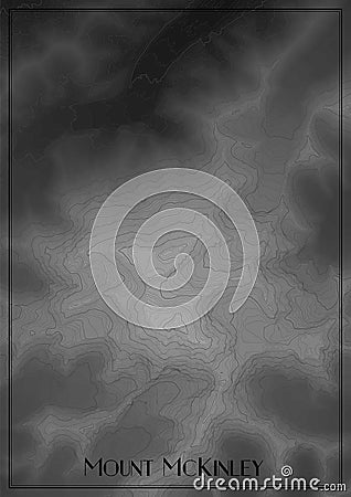 Map of Mount McKinley, Denali, Alaska. Vector elevation map of national park. Generated conceptual surface relief map Vector Illustration