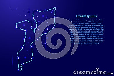 Map Mozambique from the contours network blue, luminous space Vector Illustration