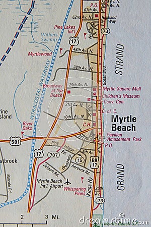 Map of Myrtle Beach, SC Stock Photo