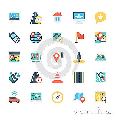 Map and Navigation Colored Vector Icons 3 Stock Photo