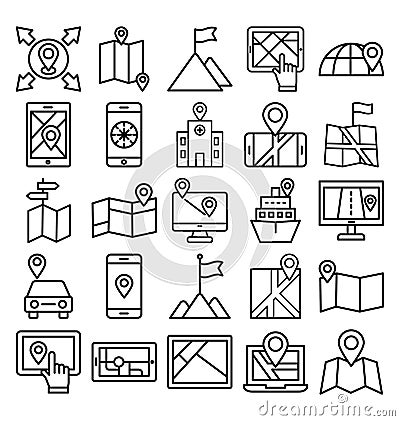 Map and Navigation Isolated Vector Icons set that can easily modify or edit Map and Navigation Isolated Vector Icons set that can Vector Illustration