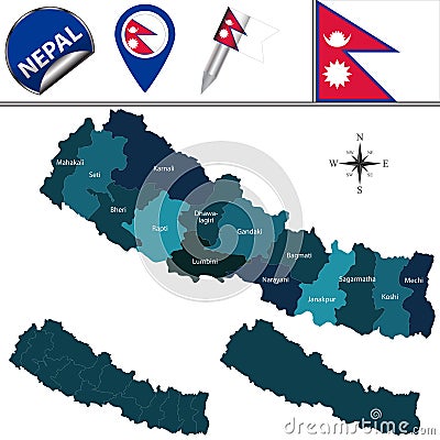 Map of Nepal with Zones Vector Illustration