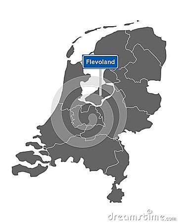 Map of the Netherlands with road sign Flevoland Vector Illustration