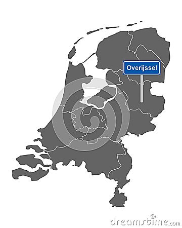 Map of the Netherlands with road sign Overijssel Vector Illustration