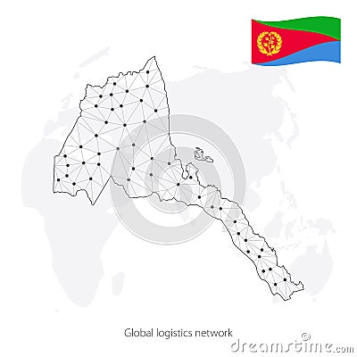 Global logistics network concept. Communications network map Eritrea on the world background. Map State of Eritrea with nodes in Vector Illustration